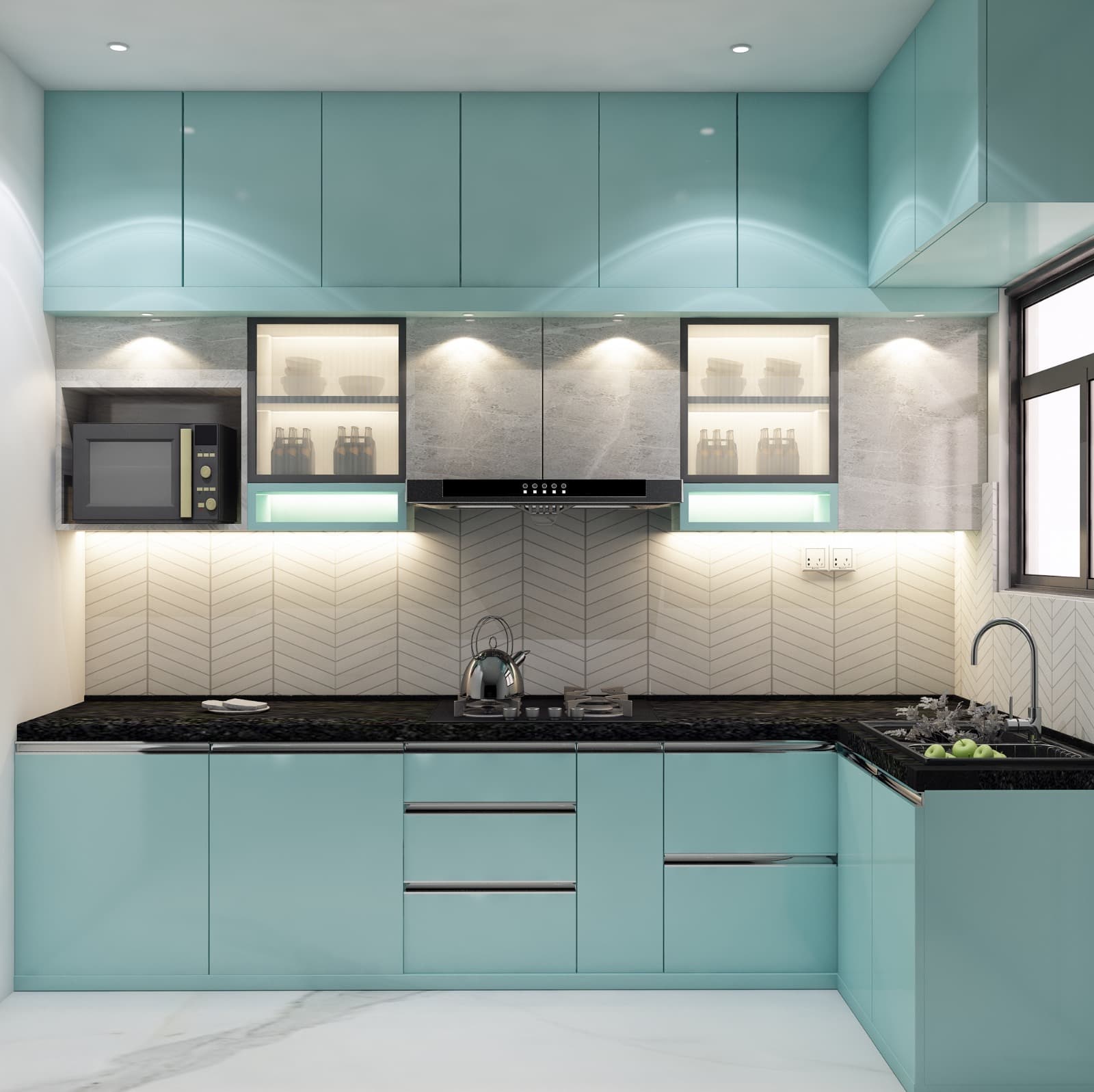 A vibrant green kitchen with earthy tones, natural finishes, and a fresh, eco-inspired design.